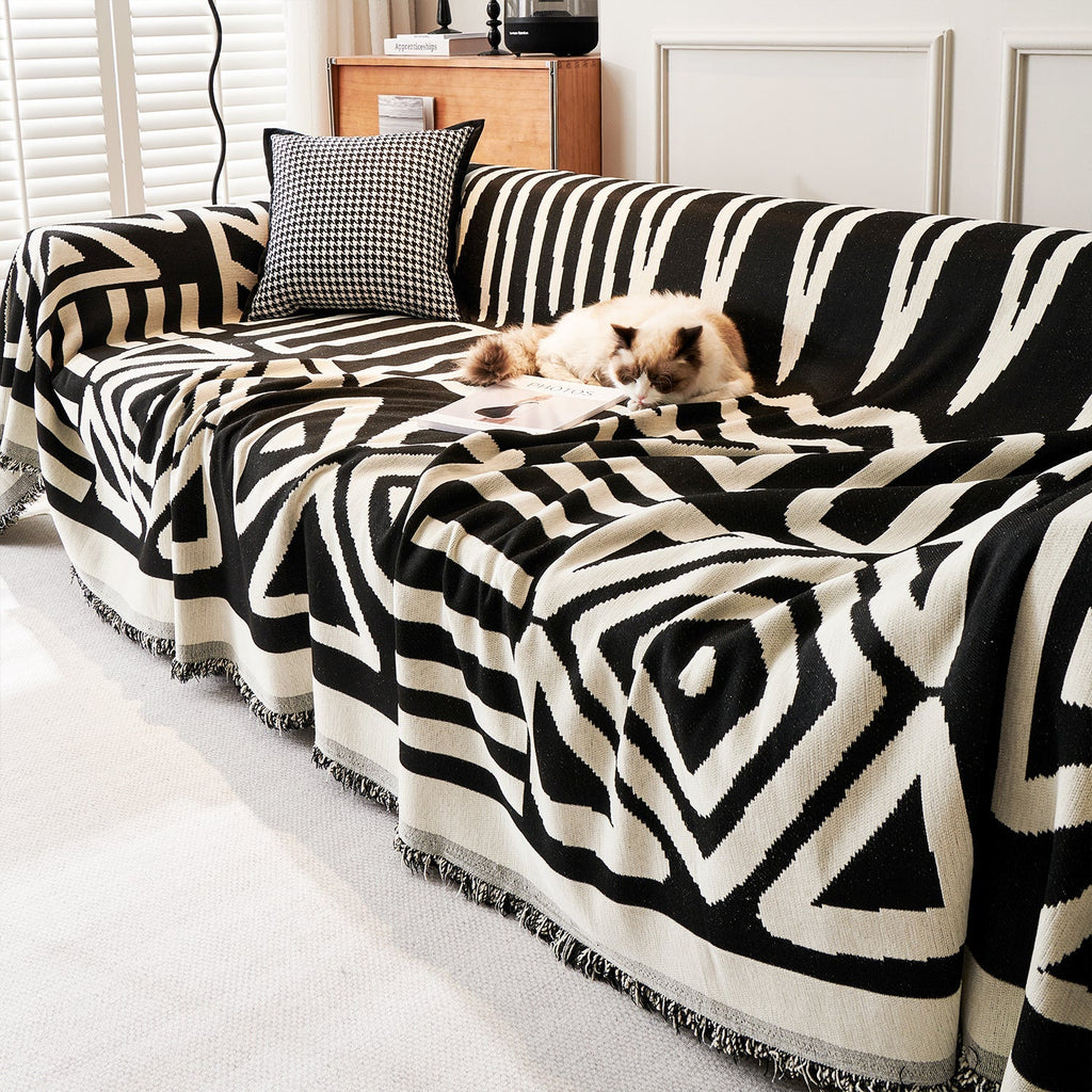 OKYUK Copridivano in ciniglia Boho a 2/3/4 posti e divano ad angolo - lavabile, design con nappe, adatto agli animali domestici, traspirante, protettore per mobili del soggiorno multiuso per tutte le
