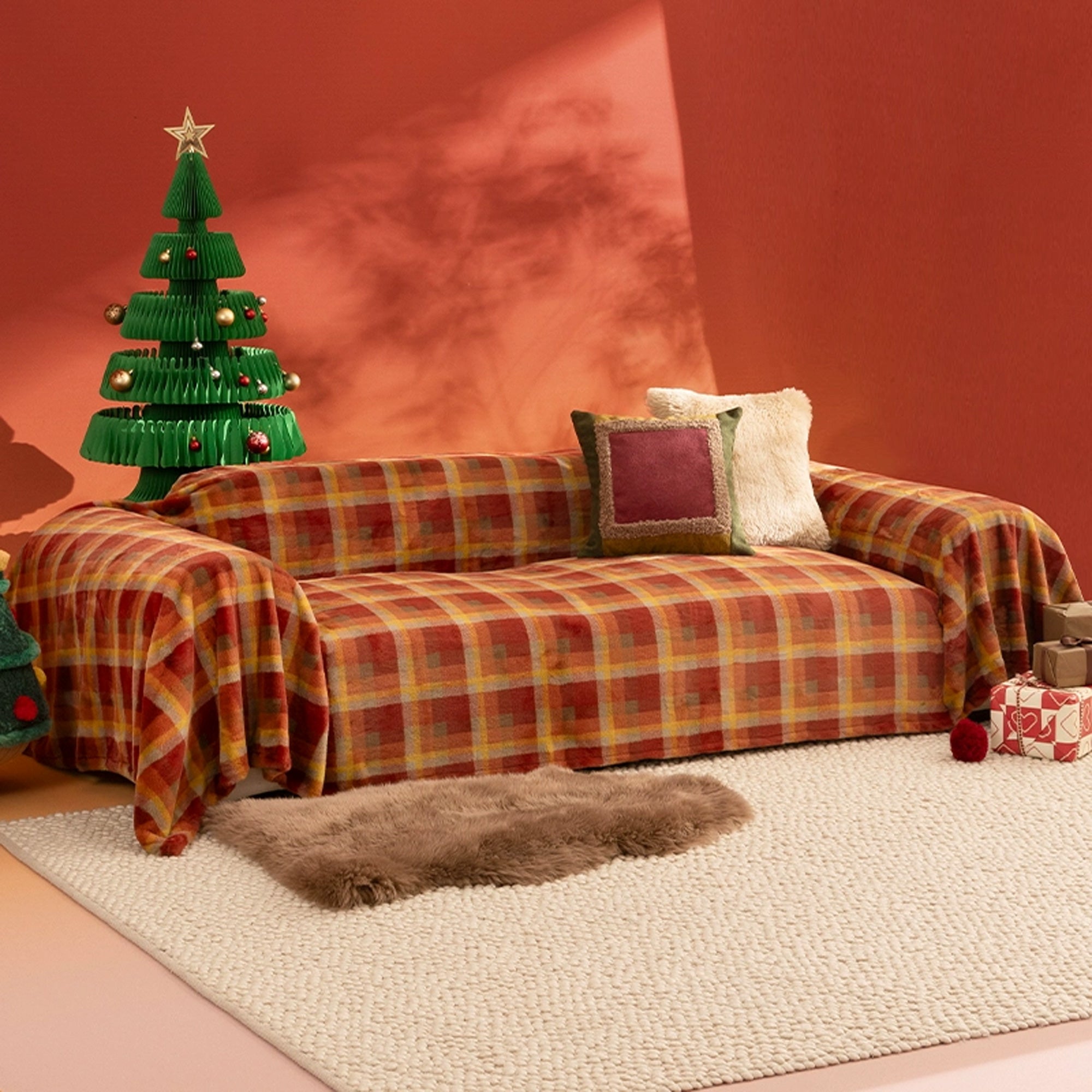 AMZQJD 4 Federe Decorative In Cotone 45x45 Cm – Rosso Natale, Con Cerniera Nascosta, Morbide, Per Cuscini Divano E Camera Da Letto
