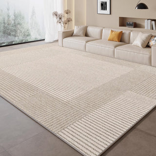 Tappeto da soggiorno minimalista beige con motivo geometrico Zen, facile da pulire, adatto agli animali domestici