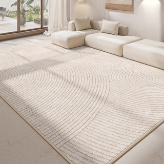 Tappeto da soggiorno minimalista beige a spirale zen, facile da pulire, adatto agli animali domestici