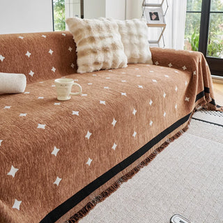 Elegante copridivano in ciniglia con stampa a rombi per comfort e stile moderno
