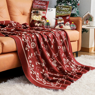 Coperta natalizia nordica in maglia, accogliente design a forma di alce, con plaid reversibile e sherpa