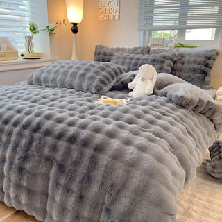 Set lenzuola in pelliccia sintetica di coniglio addensata Puffy Comfort