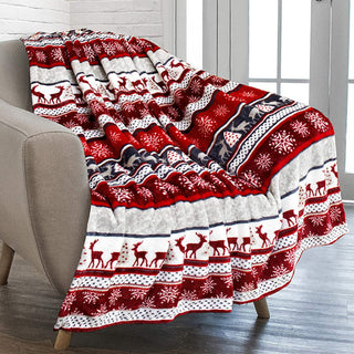 Coperta da vacanza super morbida in peluche a forma di renna con fiocchi di neve e dettagli rossi