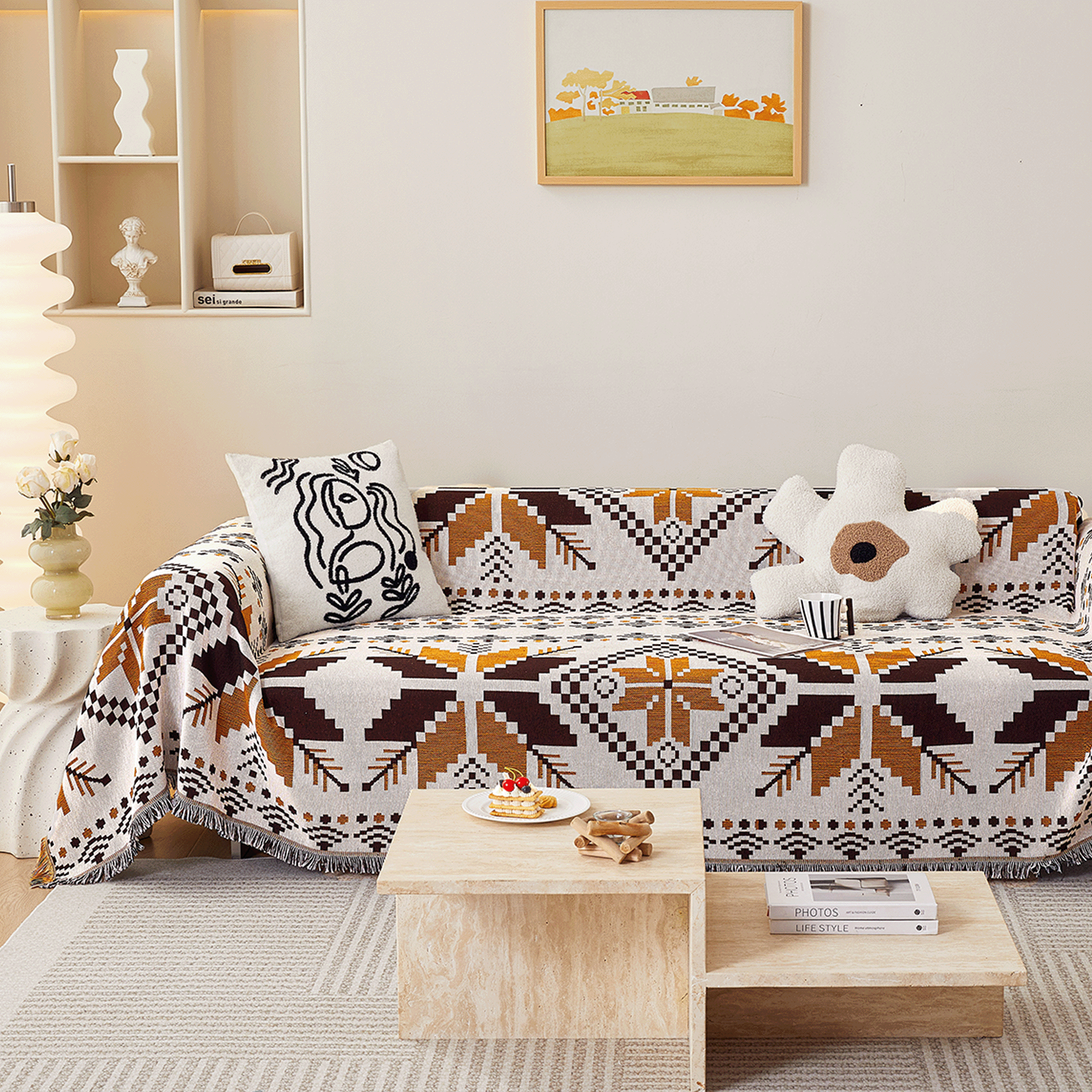 Copridivano Bohémien Con Nappe – Lavabile E Antiscivolo – 180x300 Cm – Protezione Per Animali Domestici