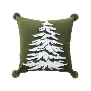 Set di cuscini classici per albero di Natale, motivo natalizio ricamato con accenti pompon