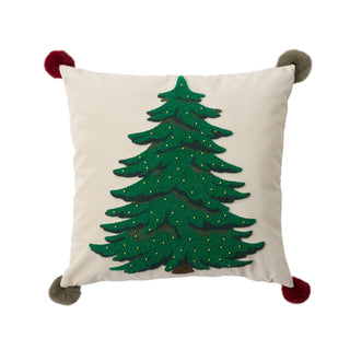 Set di cuscini classici per albero di Natale, motivo natalizio ricamato con accenti pompon