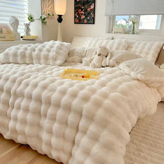 Set lenzuola in pelliccia sintetica di coniglio addensata Puffy Comfort