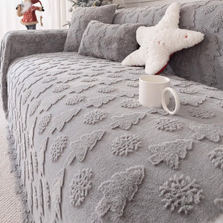Copridivano con motivo albero di Natale 3D in tessuto di peluche con trama concavo-convessa accogliente