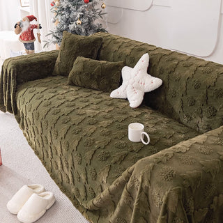 Copridivano con motivo albero di Natale 3D in tessuto di peluche con trama concavo-convessa accogliente