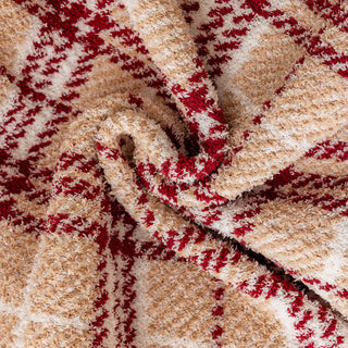 Copriletto classico in sherpa scozzese di bufalo rosso e bianco con fodera morbida per un comfort accogliente