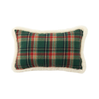 Cuscino natalizio foderato in sherpa, classico design tartan scozzese per un accogliente arredamento natalizio