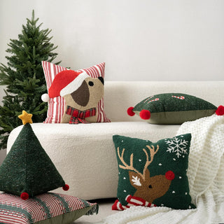 Cuscino natalizio in velluto a coste con pompon, decorazione natalizia