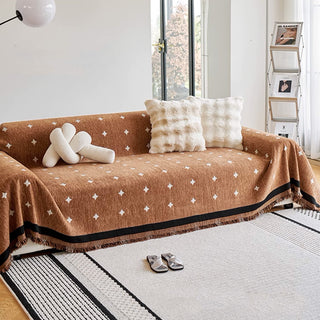 Elegante copridivano in ciniglia con stampa a rombi per comfort e stile moderno