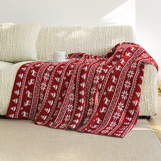 Coperta in maglia a forma di renna nordica con motivo a fiocco di neve e renna per un accogliente arredamento natalizio