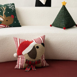 Cuscino natalizio in velluto a coste con pompon, decorazione natalizia