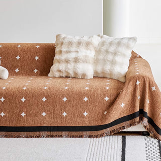 Elegante copridivano in ciniglia con stampa a rombi per comfort e stile moderno