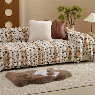 Fodera per divano Luxe Leopard Warmth in pelliccia sintetica