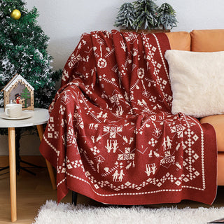 Coperta natalizia nordica in maglia, accogliente design a forma di alce, con plaid reversibile e sherpa