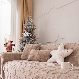 Copridivano con motivo albero di Natale 3D in tessuto di peluche con trama concavo-convessa accogliente