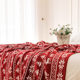 Coperta in maglia a forma di renna nordica con motivo a fiocco di neve e renna per un accogliente arredamento natalizio