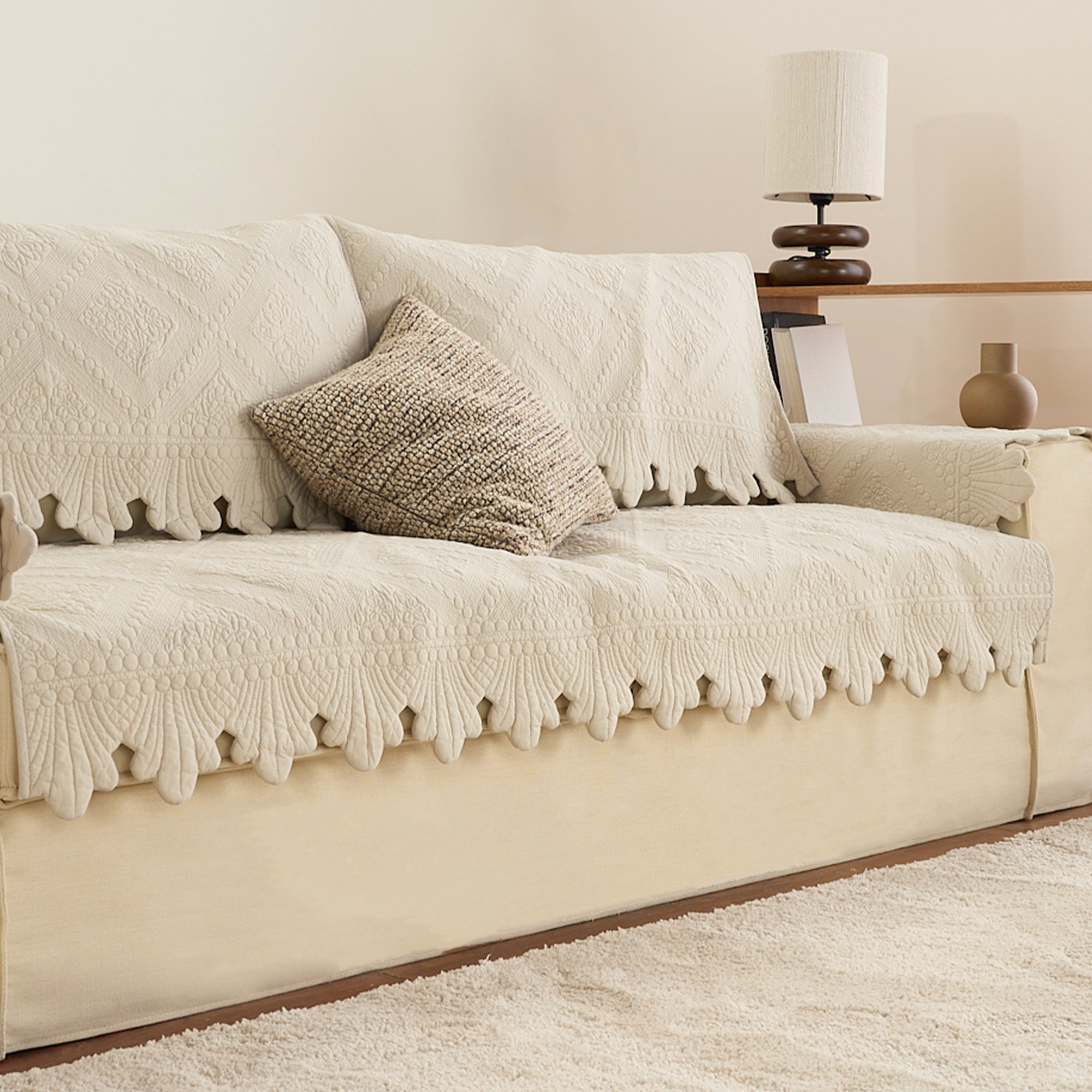 Copridivano in cotone lavabile con bordo in foglia – Slashop IT