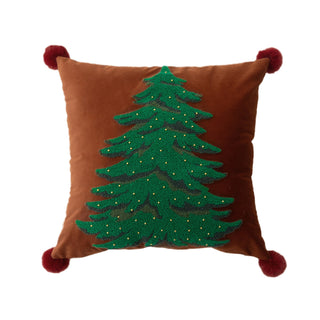 Set di cuscini classici per albero di Natale, motivo natalizio ricamato con accenti pompon